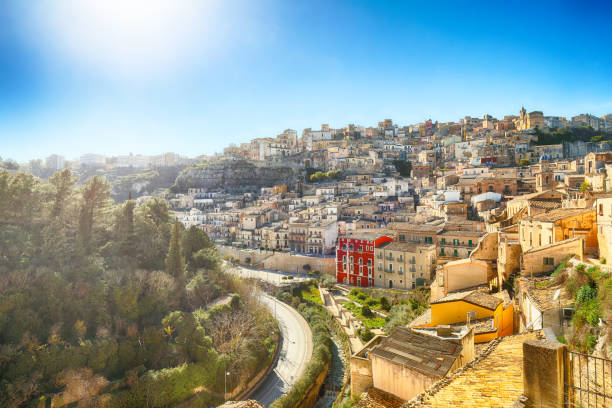 Ragusa, Sicily Sunrise  at the old baroque town of Ragusa Ibla in Sicily. Historic center called Ibla builded in late Baroque Style. Ragusa, Sicily, Italy, Europe. noto sicily stock pictures, royalty-free photos & images