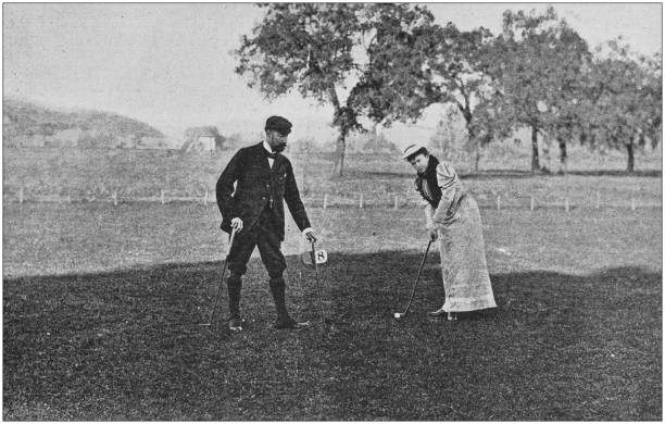 illustrations, cliparts, dessins animés et icônes de photo antique: golf à cannes - 1900 century