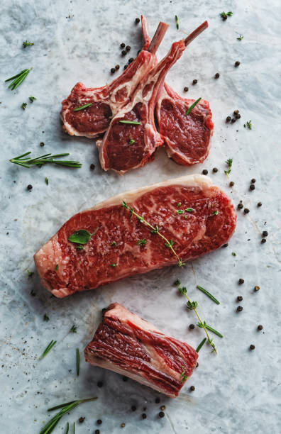 Raw red meat cuts stock photo