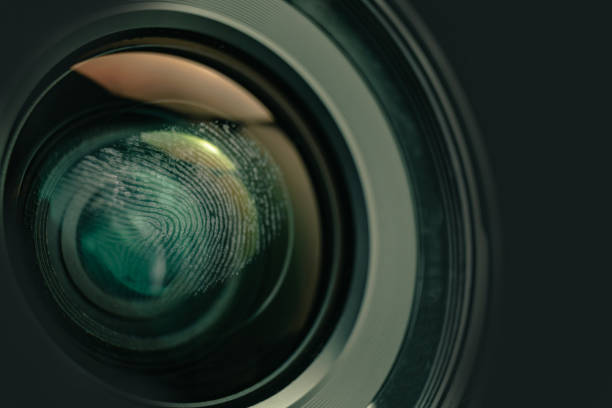 istock Close up fingerprint on a camera lens background. Macro view. 1164151554