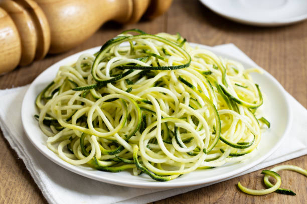 istock Zucchini noodles in white plate 1164159760