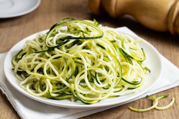 istock Zucchini noodles in white plate 1164159761