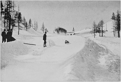 Antique photo: Tobogganing at St Moritz