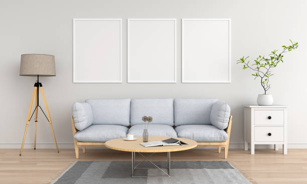 istock Three empty photo frame for mockup in living room, 3D rendering 1164162037