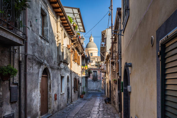 Randazzo, Italy - September 30 2017: Streets at the old town of Randazzo Sicily, Italy.