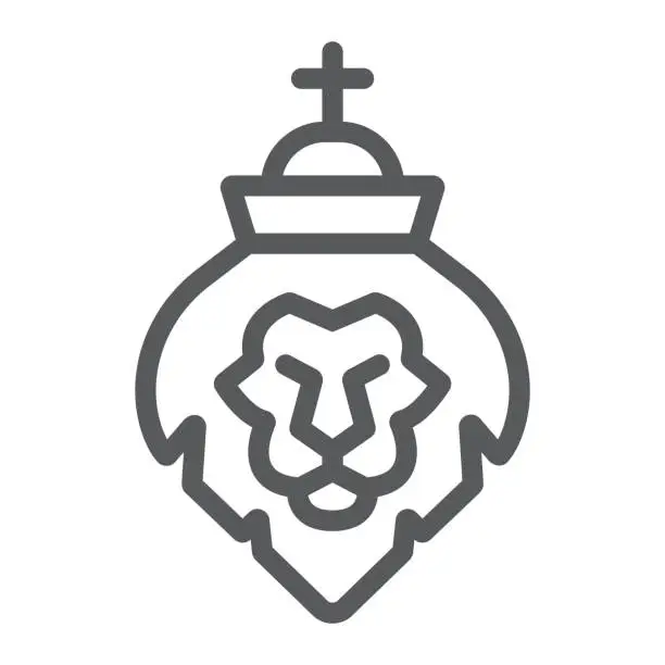 Vector illustration of Lion of judah line icon, religion and animal, lion head sign, vector graphics, a linear pattern on a white background.