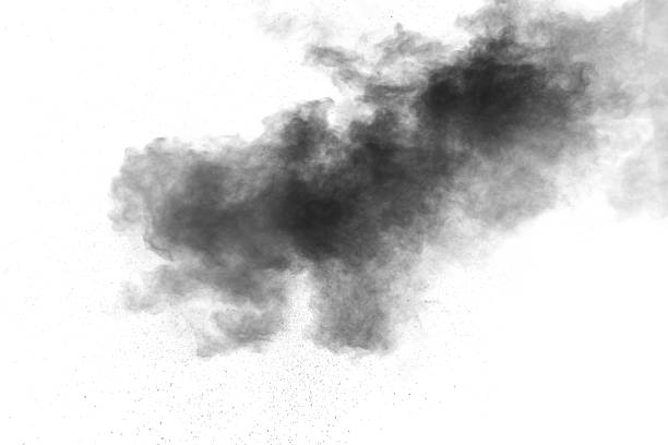istock Black powder explosion on white background.Black dust particles splash. 1164167105