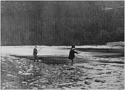 Antique photo: Fishing on river Dee