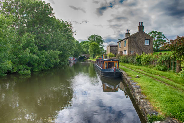 istock Narrowboat on a British canal in rural setting 1164169370