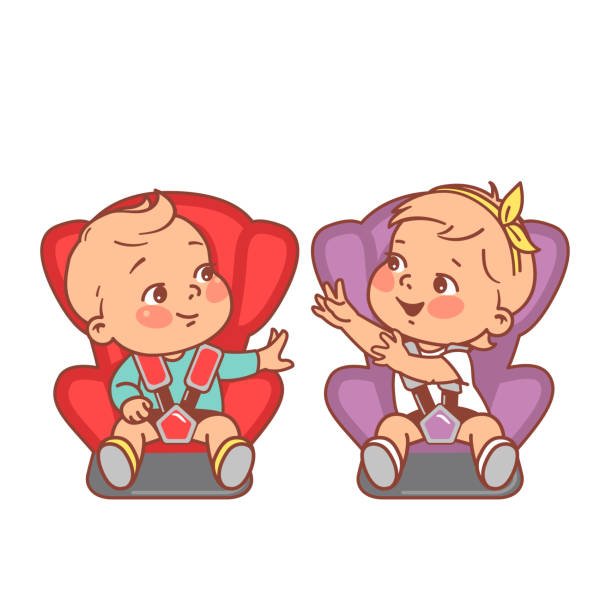 ilustraciones, imágenes clip art, dibujos animados e iconos de stock de bebé sentado en el asiento del coche de seguridad. - back seat illustrations