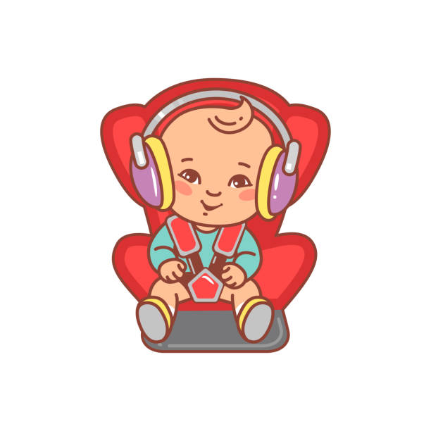 illustrations, cliparts, dessins animés et icônes de chéri s'asseyant dans le siège d'auto de sécurité. - seat belt audio