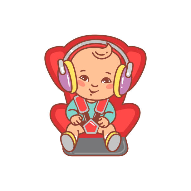 ilustrações de stock, clip art, desenhos animados e ícones de baby sitting in safety car seat. - baby icons audio