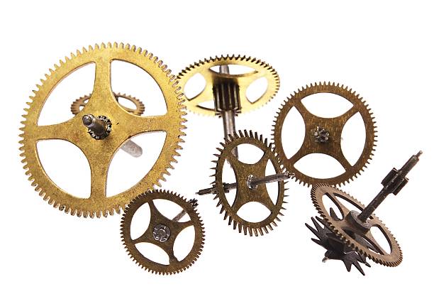 Assorted gears and sprockets stock photo