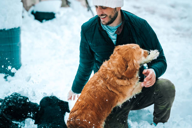 istock Happy man with a golden retriever dog 1164172502