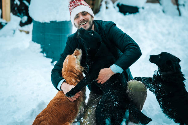 istock Happy man with a golden retriever dog 1164173842