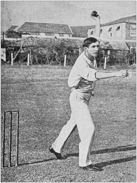 Antique photo: Cricket Player Antique photo: Cricket Player cricket player photos stock illustrations