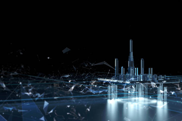 istock Futuristic city on a dark background. Future city neon light. 1164176077