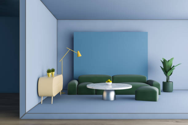 istock Blue living room interior with green sofa 1164177580