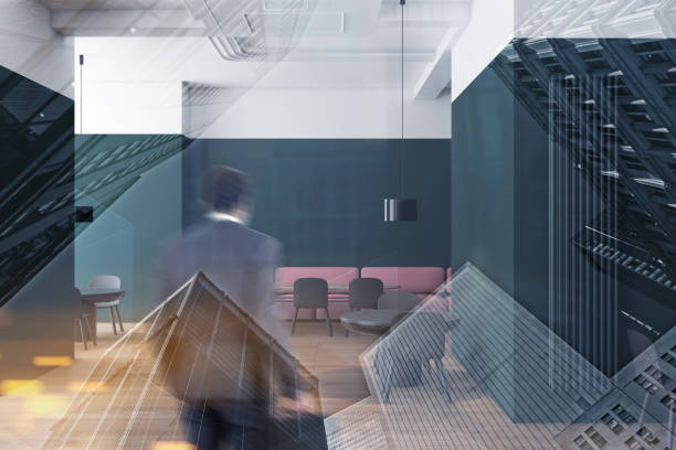 istock Man entering green and white cafe 1164178532