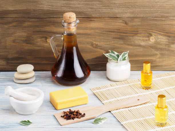istock Aromatherapy and spa set on a white and brown wooden background 1164179436