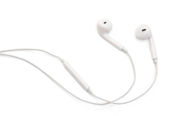 white earphones isolated on white background with clipping path - traçado de recorte imagens e fotografias de stock