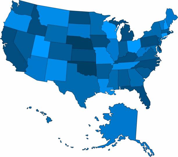 illustrations, cliparts, dessins animés et icônes de carte bleue de contour des usa sur le fond blanc. illustration de vecteur. - kansas map design state