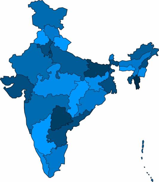 синий контур индии карта на белом фоне. векторная иллюстрация. - india capital cities new delhi map stock illustrations