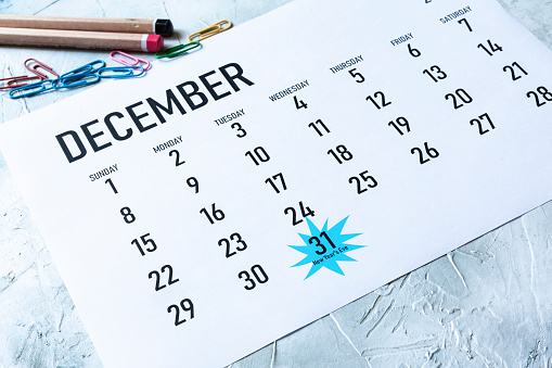 New Year's Eve - Tuesday, December 31 marked on December  2019 calendar