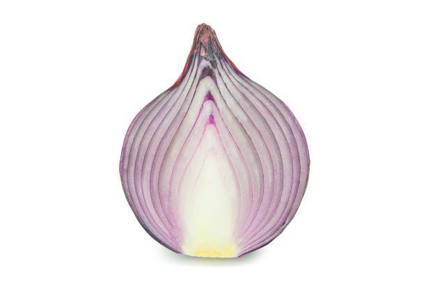 istock Red sliced onion isolated on white background with clipping path. 1164182629