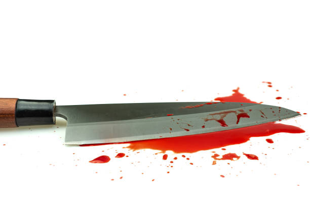 istock High contrast image knife bloody on white background 1164183509