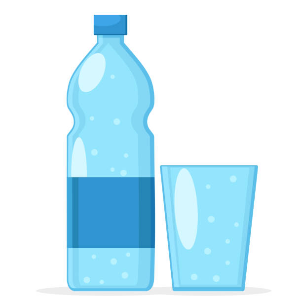ilustraciones, imágenes clip art, dibujos animados e iconos de stock de agua carbonatada en botella de plástico y vidrio sobre un blanco. - soda