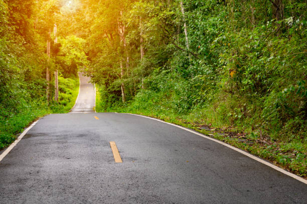 istock long road and curve pass forest on hills 1164186086