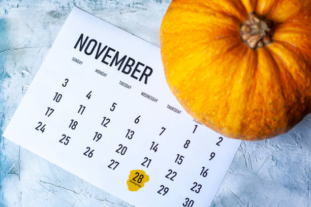 istock Pumpkin on November 2019 calendar with Thanksgiving day marked 1164187497