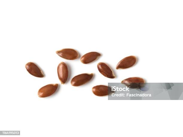 Flax Seed Linseed Pile Isolated On White Top View Stock Photo - Download Image Now - Flax Seed, Seed, Cut Out