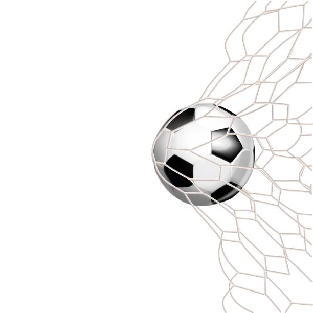 istock Soccer game match goal moment with ball in the net vector illustration 1164195071