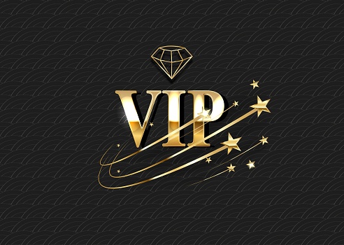 VIP club invitation vector template. Luxury 3d logo with golden gradient frame. Privilege, premium membership card design idea. Realistic private club emblem on glamorous background