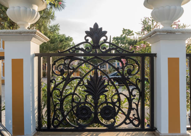istock Beautiful patterns on iron fence. Park Riviera. 1164198841