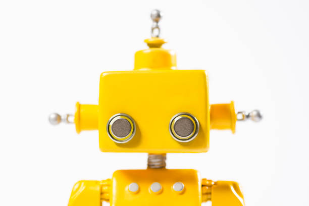 istock Portrait of a Cute, yellow, handmade robot. 1164200506