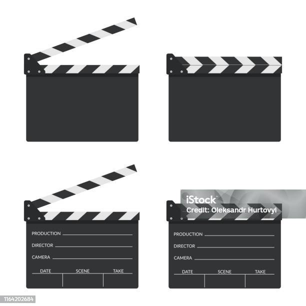 Set Of Blank Movie Clapper Board Icon In Flat Style Movie Cinema Film Symbol Concept Director Clapboard Filmmaking Device Stock Illustration - Download Image Now