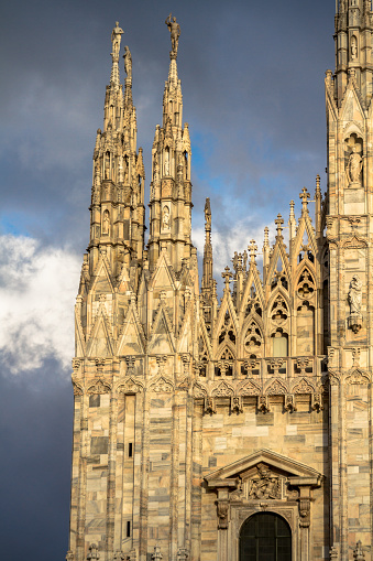 Fragment of the Milan Cathedral showing the gothic style.