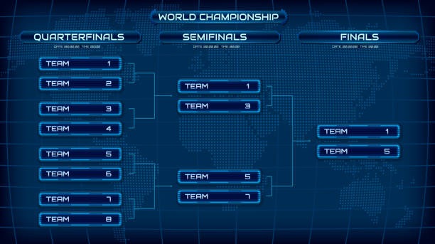 World championship blue template background screen. Holographic map with schedule. Championship bracket design concept. Eps10 vector championships stock illustrations