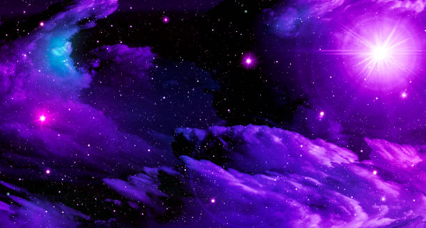istock Space background, flash bright star, purple, black, bright, space , clouds, stars 1164210745