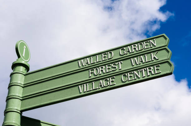 istock Direction signs to a walled garden, forest walk and village centre 1164211092