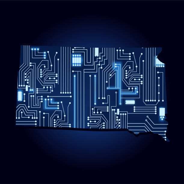 illustrations, cliparts, dessins animés et icônes de carte du dakota du sud avec circuit électronique - map dakota south dakota north