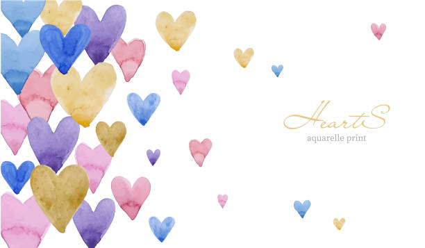 print of watercolor with colorful hearts print of watercolor with colorful hearts watercolor heart stock illustrations