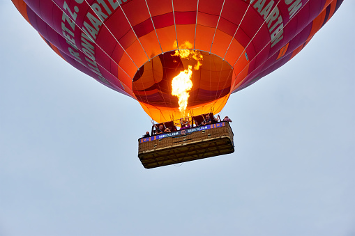 On September 2nd 2023, professionals prepare with flame and air the hot air flying ballon for a ride.