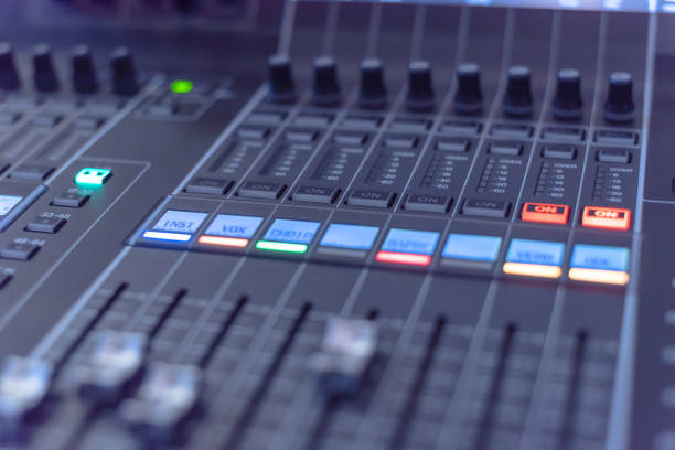 istock Colorful sound mixer control DJ turntable close-up 1164218969