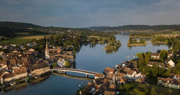 Aerial view of Stein-Am-Rhein medieval city near Shaffhausen, Switzerland