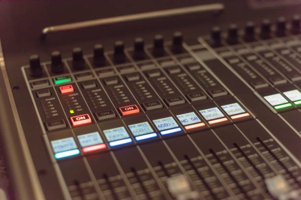 istock Colorful sound mixer control DJ turntable close-up 1164219060