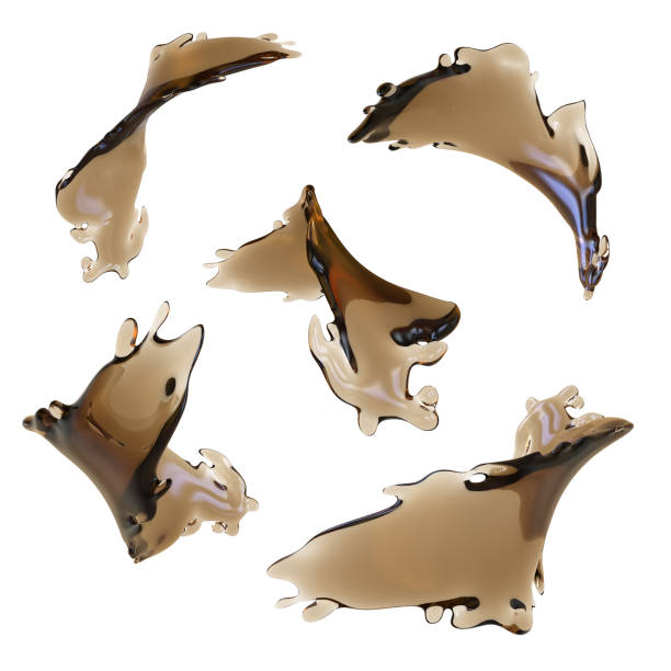 istock Set of brown liquid splashes, isolated on white background. 3d rendering. 1164222016